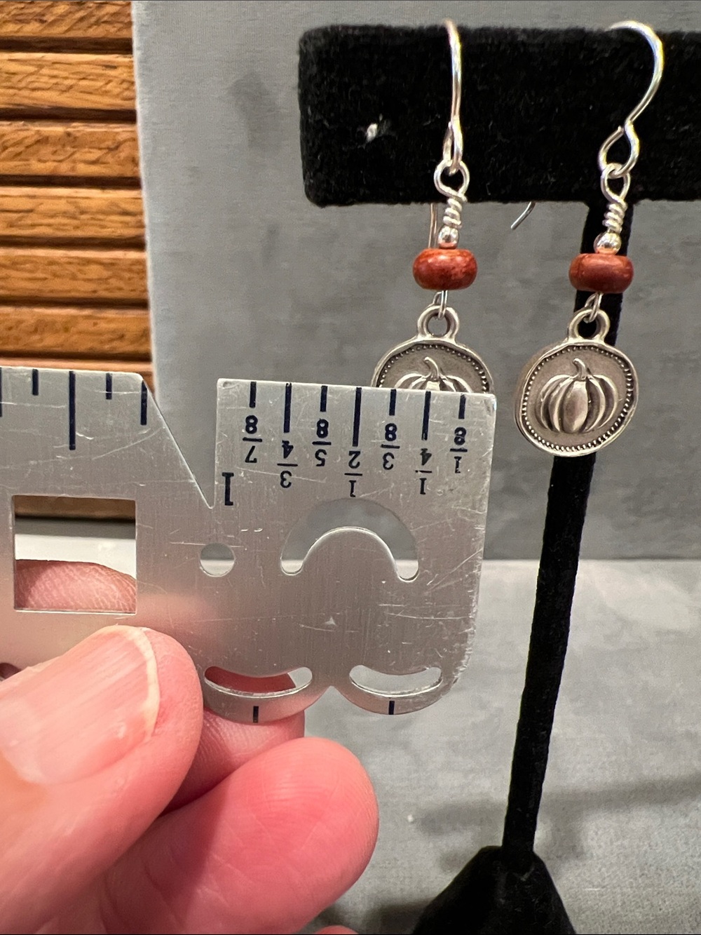 Pumpkin charm sterling 925 dangle earrings Picasso Jasper gemstones - Picture 8 of 9